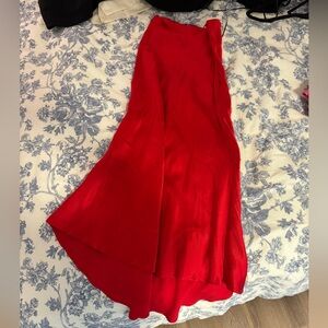 Red Zara satin effect maxi skirt size Small